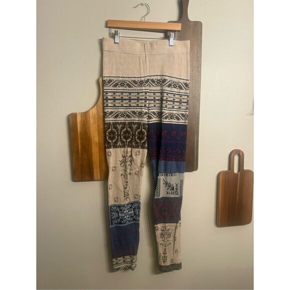 Free People Pants - Free People Multicolor Patchwork Knit Cotton Boho Pull-On Leggings Size Medium